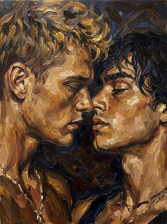 peinture huile sur toile faite sur commande - PORTRAIT BOGOSSE gay lovers