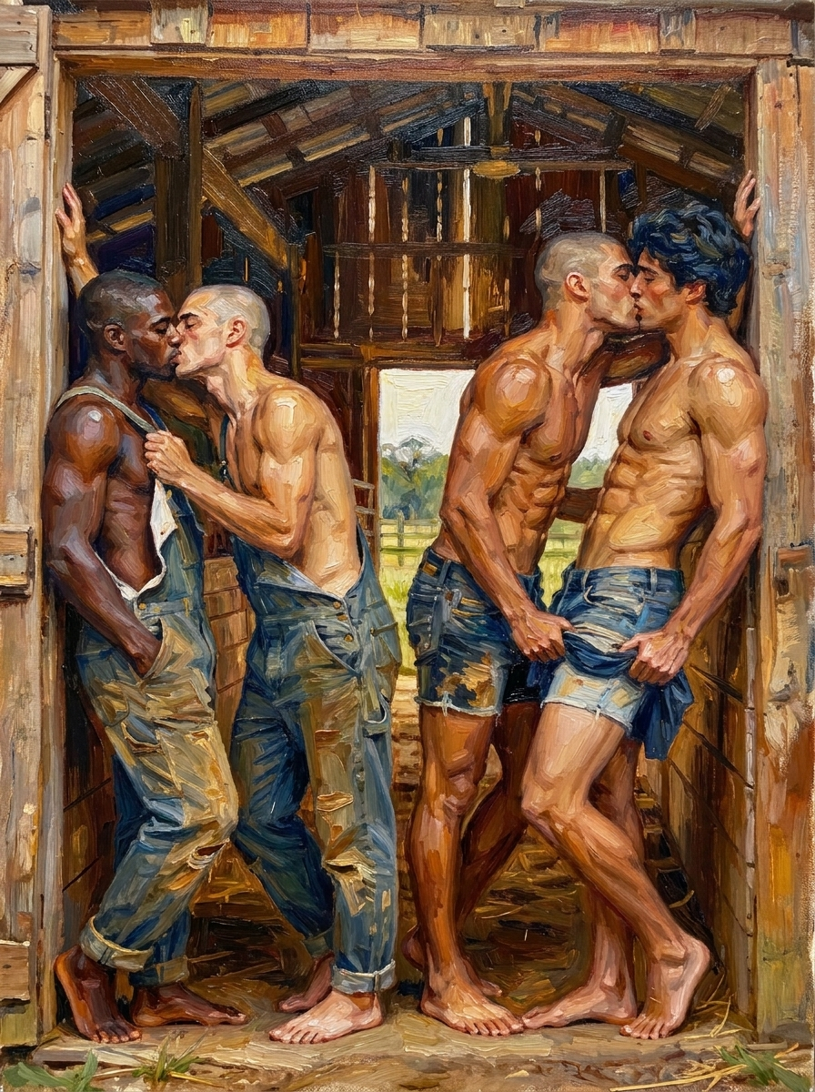 peinture huile sur toile faite sur commande - PORTRAIT BOGOSSE GAY LOVERS
