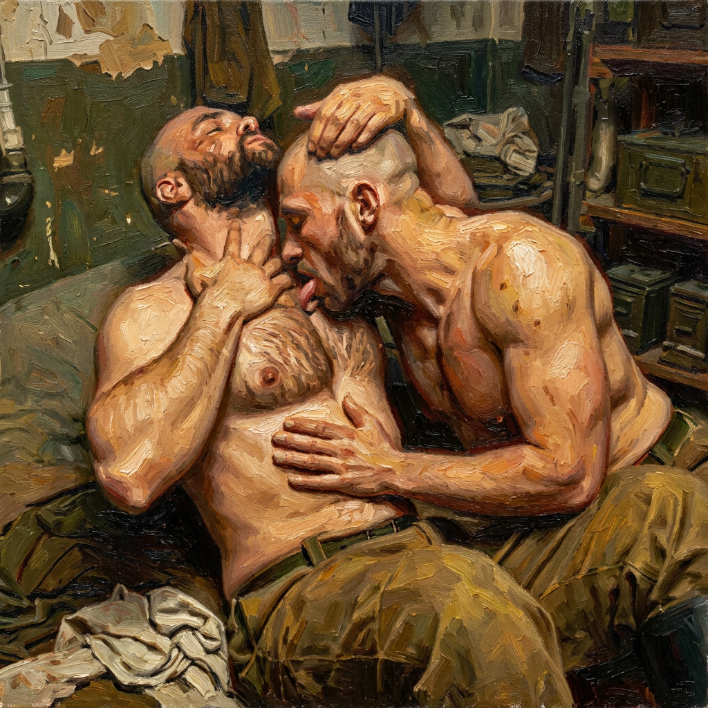 peinture huile sur toile faite sur commande - PORTRAIT BOGOSSE SOLDAT LOVERS GAY