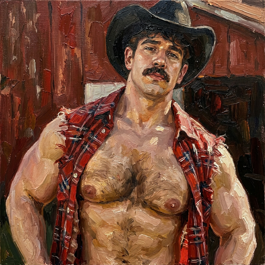 peinture huile sur toile faite sur commande - PORTRAIT BOGOSSE COWBOY