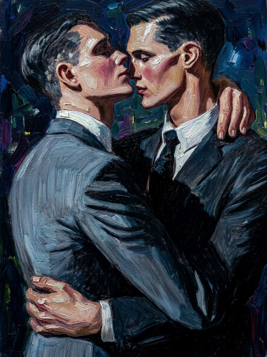 peinture huile sur toile faite sur commande - PORTRAIT BOGOSSE GAY LOVERS