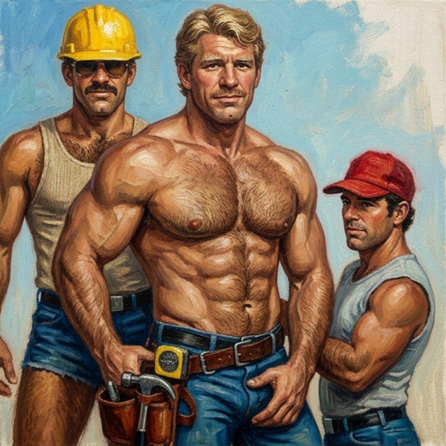 peinture huile sur toile faite SUR COMMANDE - PORTRAIT GAY OUVRIERS MODERN