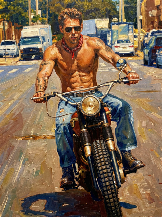 peinture huile sur toile faite sur commande - PORTRAIT MOTARD