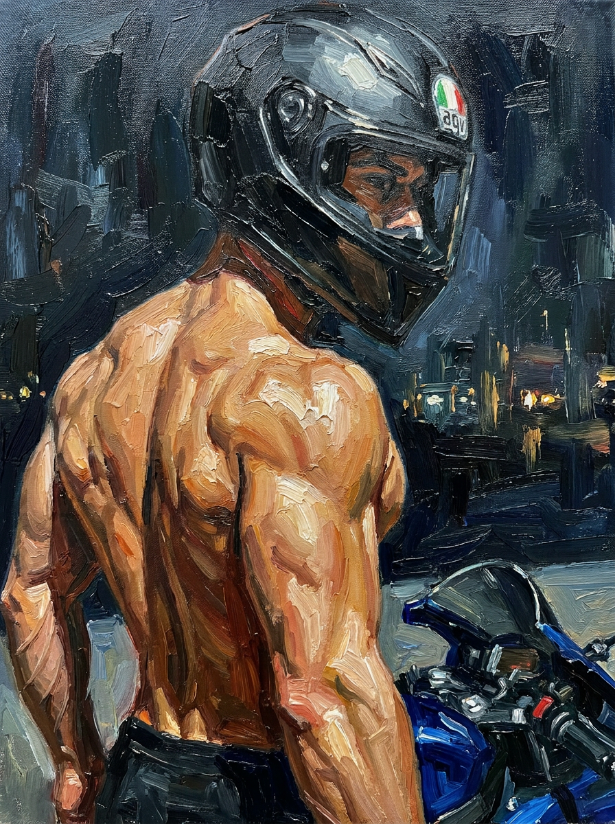 peinture huile sur toile faite sur commande - PORTRAIT MOTARD
