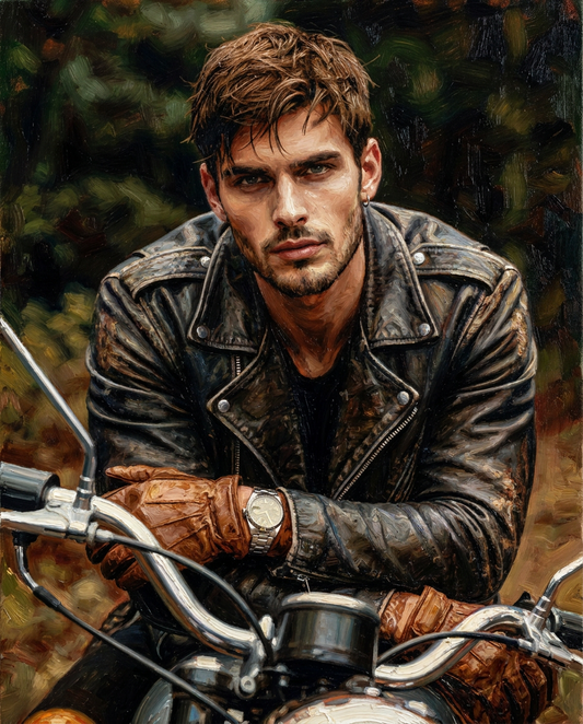 peinture huile sur toile faite sur commande - PORTRAIT MOTARD