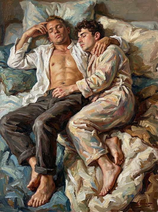 peinture huile sur toile faite sur commande - PORTRAIT BOGOSSE GAY LOVERS