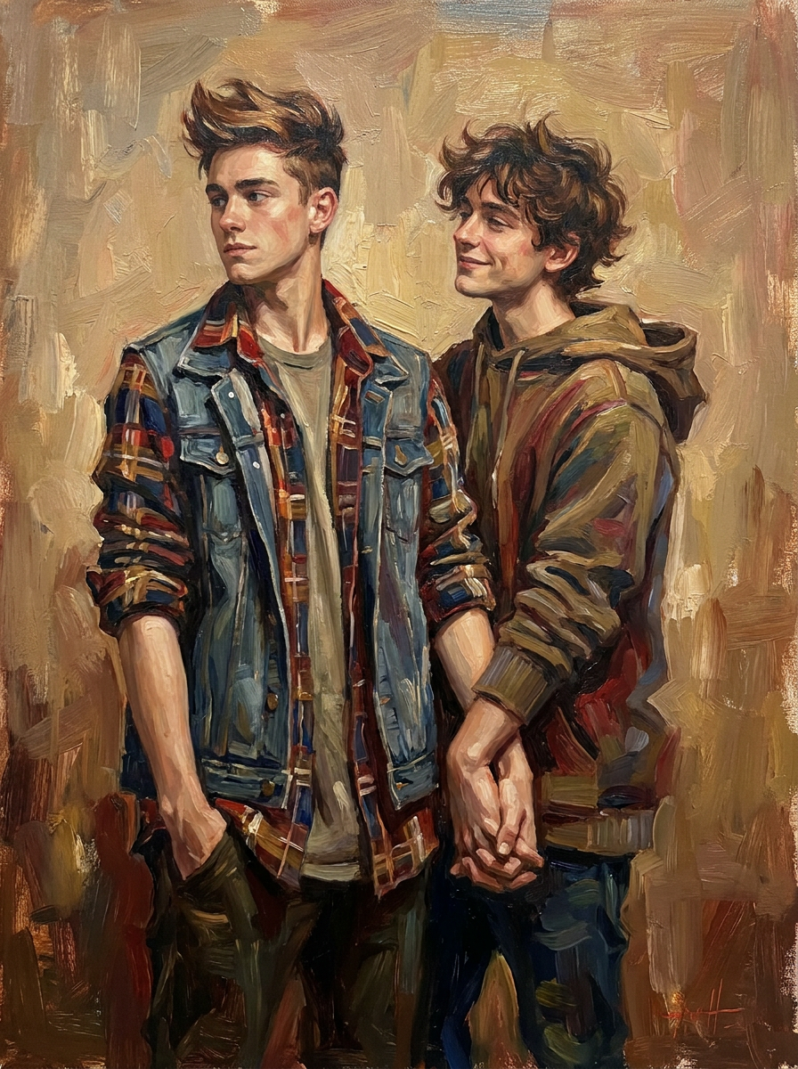 peinture huile sur toile faite sur commande - PORTRAIT BOGOSSE GAY LOVERS
