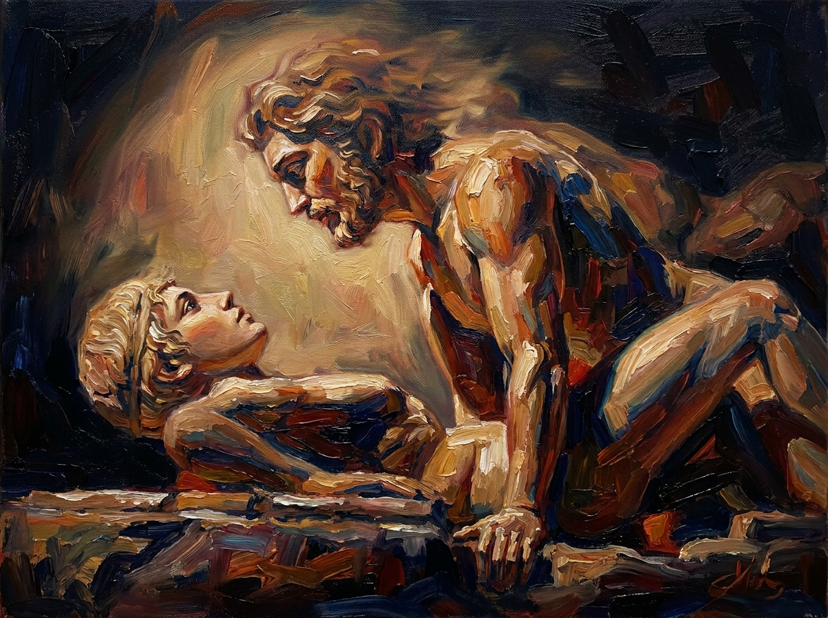 peinture huile sur toile faite sur commande - PORTRAIT GAY LOVERS AUTRE TEMPS