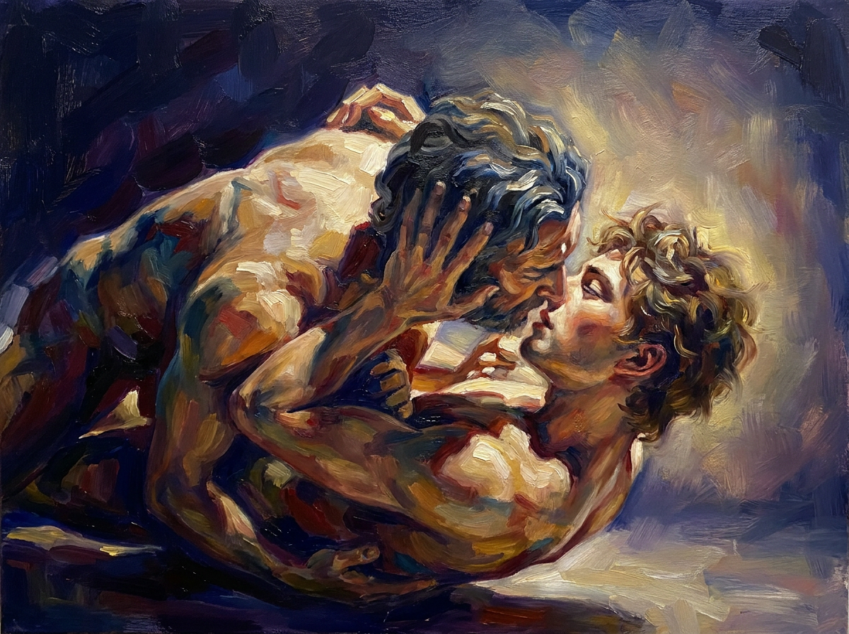 peinture huile sur toile faite sur commande - PORTRAIT GAY LOVERS AUTRE TEMPS