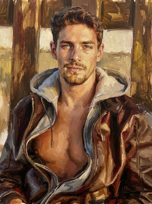 peinture huile sur toile faite sur commande - PORTRAIT PECS CUIR