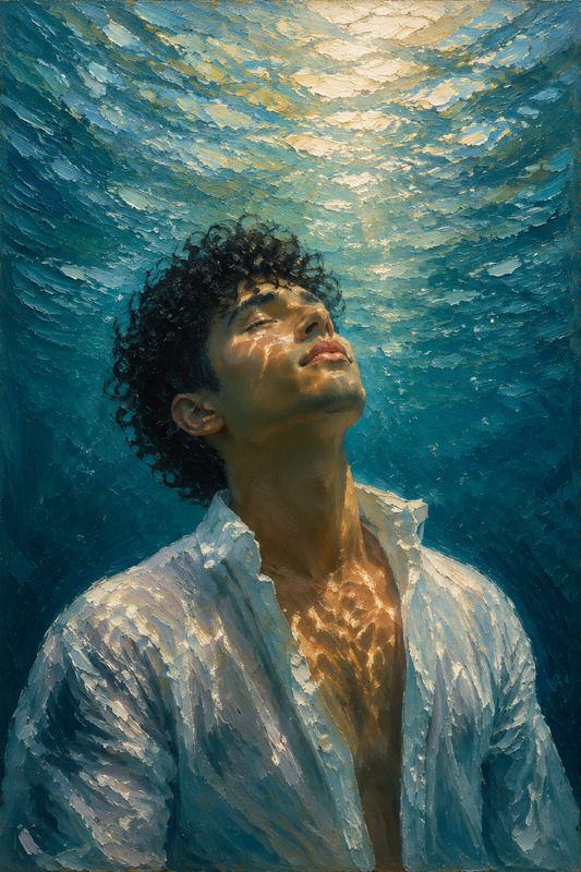 peinture huile sur toile faite sur commande - PORTRAIT SOUS L'EAU