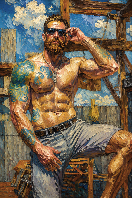 peinture huile sur toile faite sur commande - scène érotique homme TORSE NU