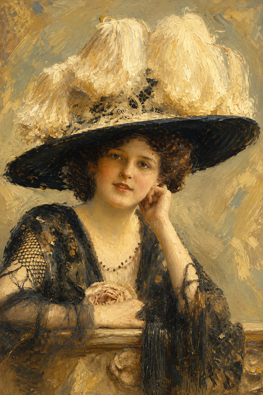 peinture huile sur toile faite sur commande - scène DAME AU CHAPEAU