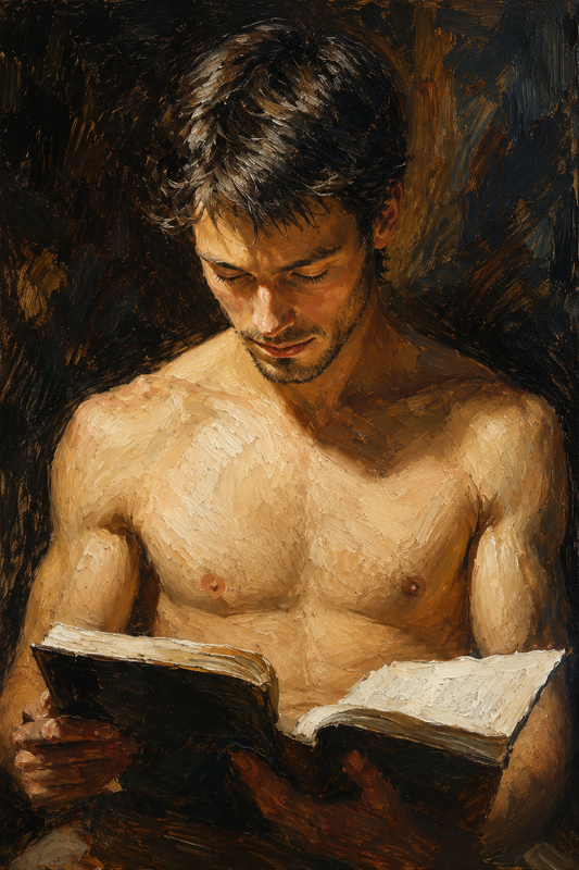 peinture huile sur toile faite sur commande - scène érotique homme TORSE NU