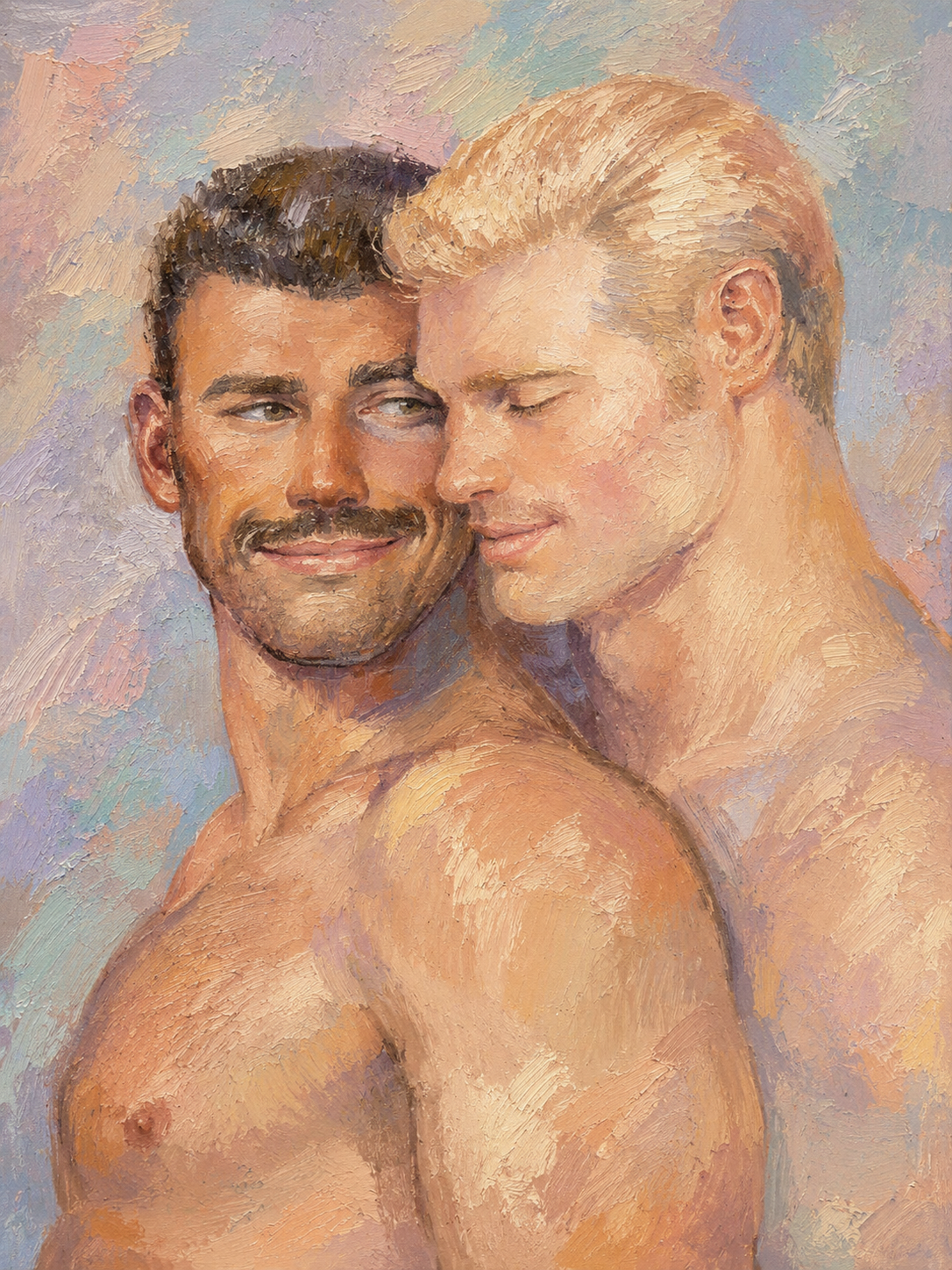 peinture huile sur toile faite sur commande - PORTRAIT BOGOSSE AUTRE TEMPS GAY LOVERS