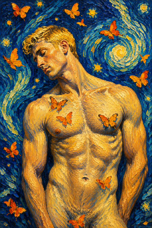 peinture huile sur toile faite sur commande - scène érotique homme NU DANSEUR