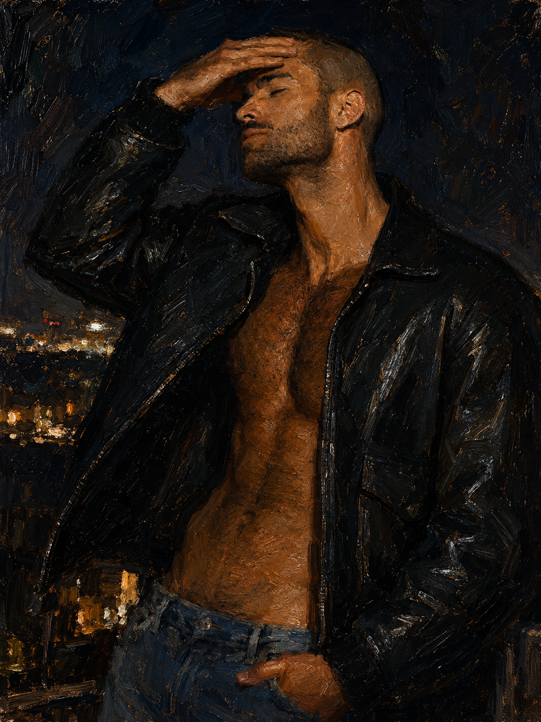 peinture huile sur toile faite sur commande - PORTRAIT BOGOSSE cuir