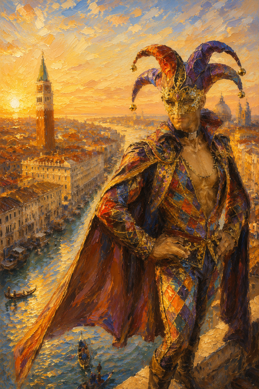 peinture huile sur toile faite sur commande - PORTRAIT ARLEQUIN VENISE