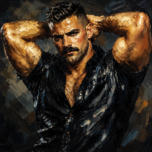 peinture huile sur toile faite sur commande - portrait macho man musclé