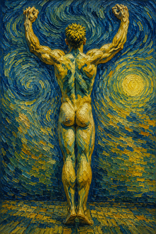 peinture huile sur toile faite sur commande - scène érotique homme NU DANSEUR
