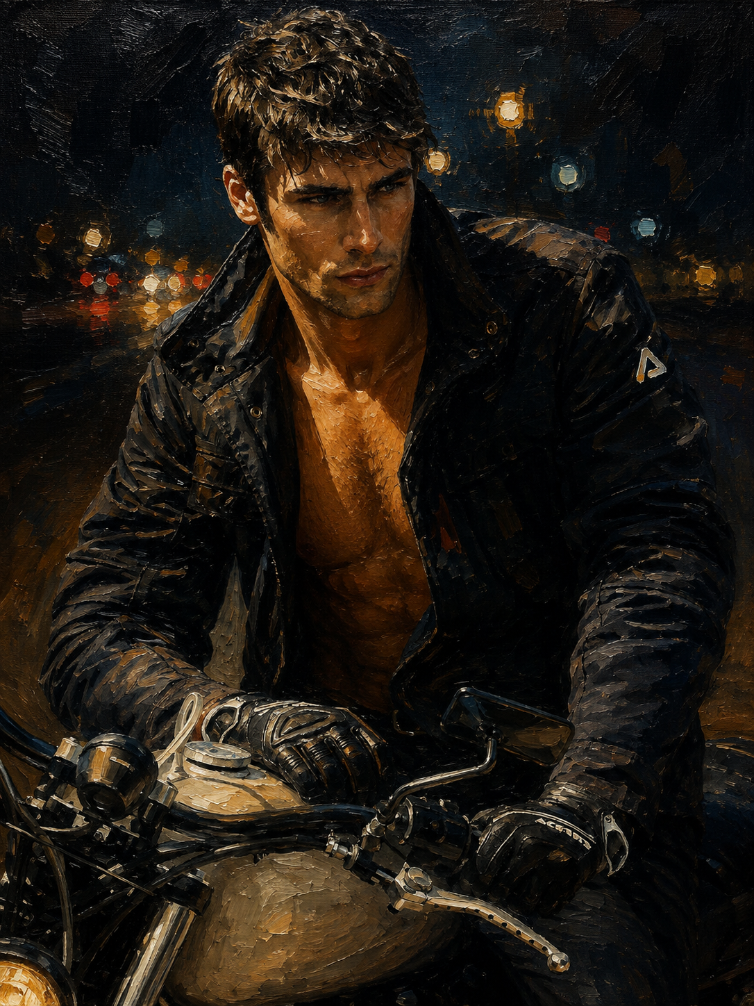 peinture huile sur toile faite sur commande - PORTRAIT BOGOSSE MOTARD
