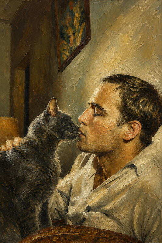peinture huile sur toile faite sur commande - PORTRAIT MARLON ET SON CHAT