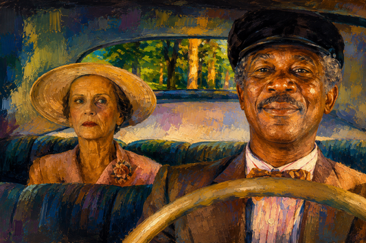 peinture huile sur toile faite sur commande - scène MISS DAISY et son CHAUFFEUR