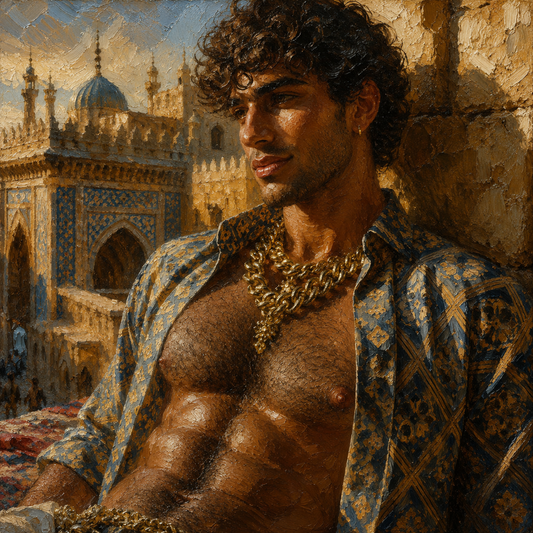 peinture huile sur toile faite sur commande - portrait homme oriental torse nu