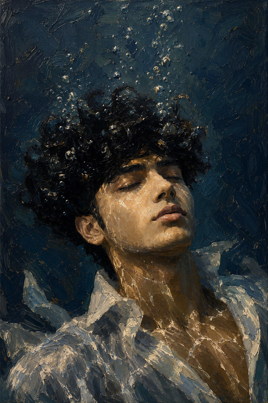 peinture huile sur toile faite sur commande - PORTRAIT SOUS L'EAU