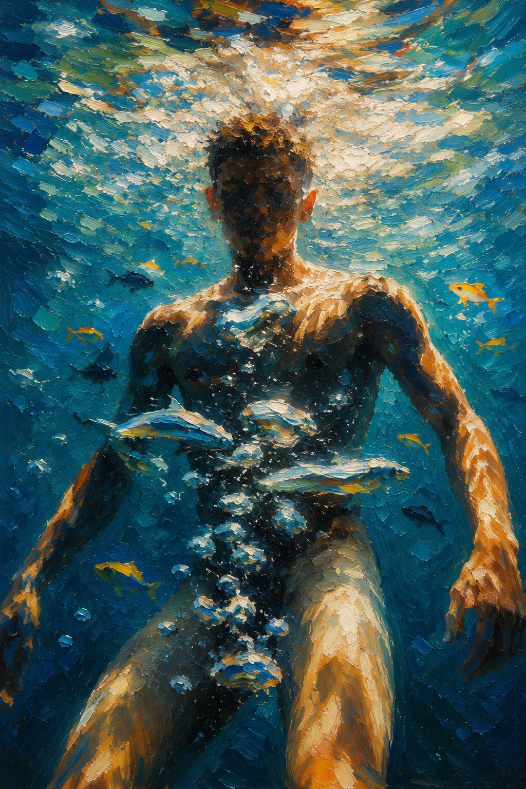 peinture huile sur toile faite sur commande - PORTRAIT BOGOSSE SOUS L'EAU