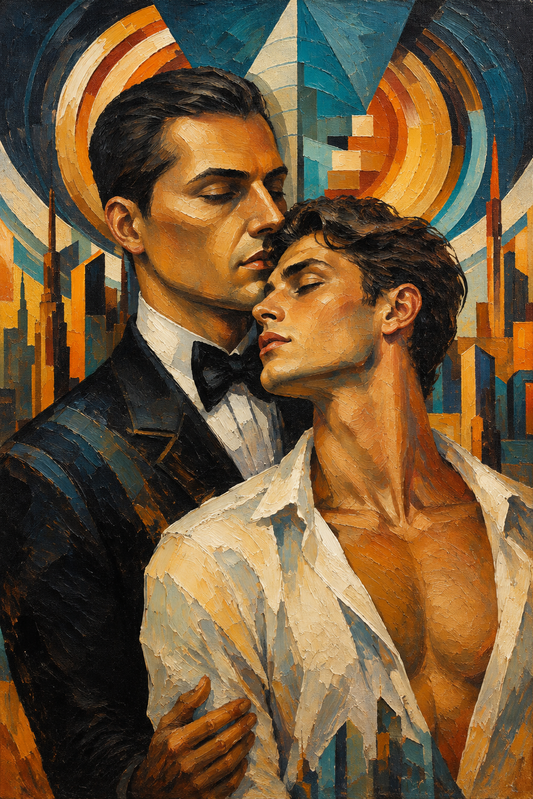 peinture huile sur toile faite sur commande - PORTRAIT GAY LOVERS ARTDECO