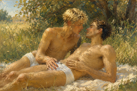 peinture huile sur toile faite sur commande - scène érotique JEUNES HOMMES NUS