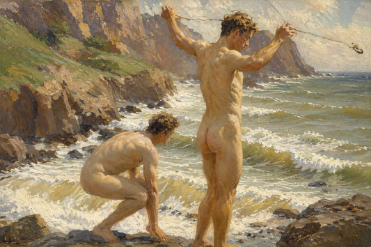 peinture huile sur toile faite sur commande - scène érotique JEUNES HOMMES NUS