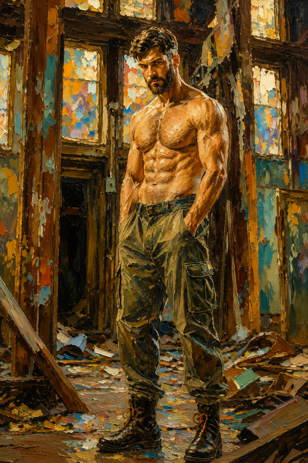 peinture huile sur toile faite sur commande - scène érotique homme TORSE NU