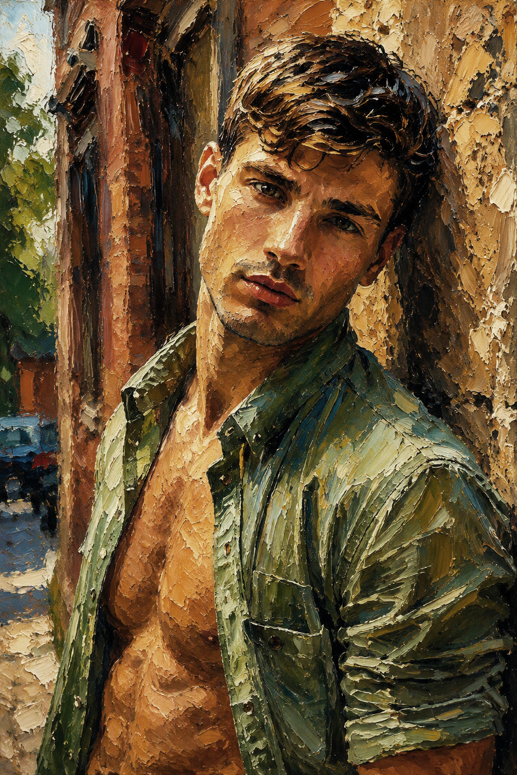 peinture huile sur toile faite sur commande - scène érotique homme TORSE NU