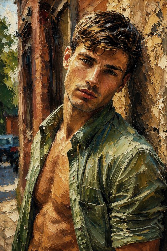 peinture huile sur toile faite sur commande - scène érotique homme TORSE NU