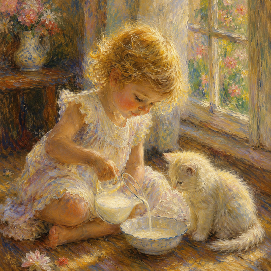 peinture huile sur toile faite sur commande - PORTRAIT petite fille et son chat