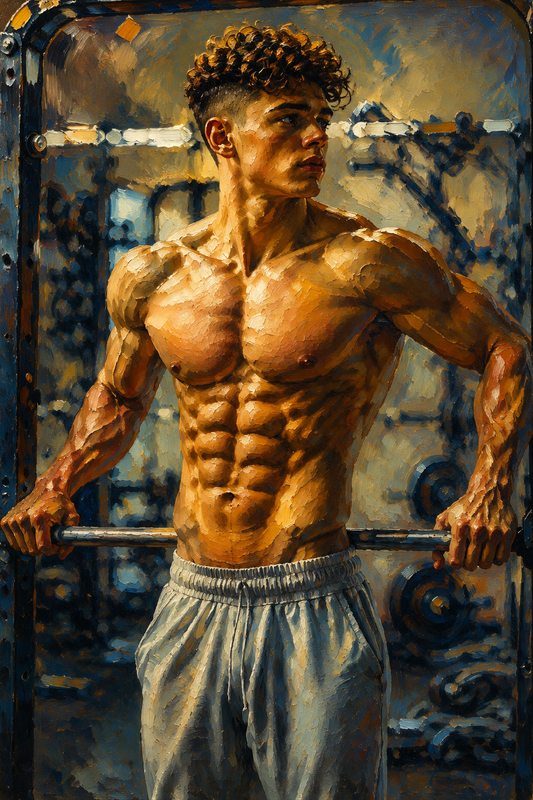 peinture huile sur toile faite sur commande - scène érotique homme TORSE NU