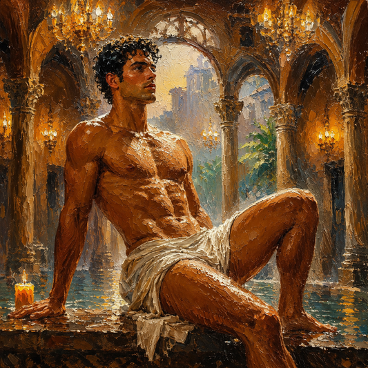 peinture huile sur toile faite sur commande - scène érotique homme TORSE NU HAREM