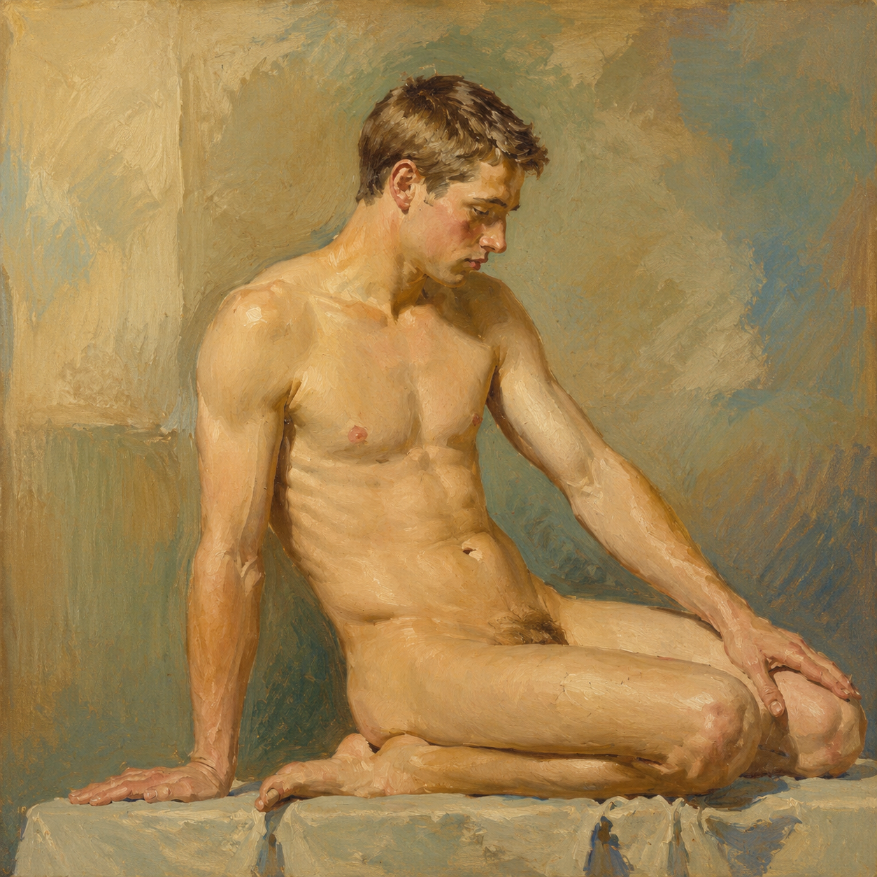 peinture huile sur toile faite sur commande - scène érotique homme NU DANSEUR