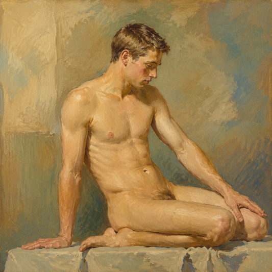peinture huile sur toile faite sur commande - scène érotique homme NU DANSEUR