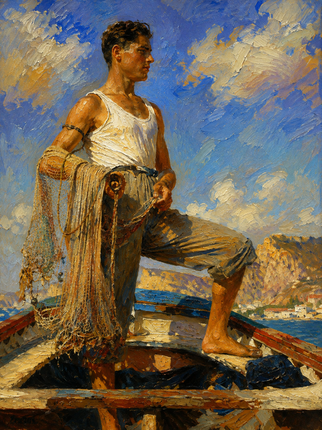 peinture huile sur toile faite sur commande - PORTRAIT BOGOSSE PECHEUR AUTRE TEMPS