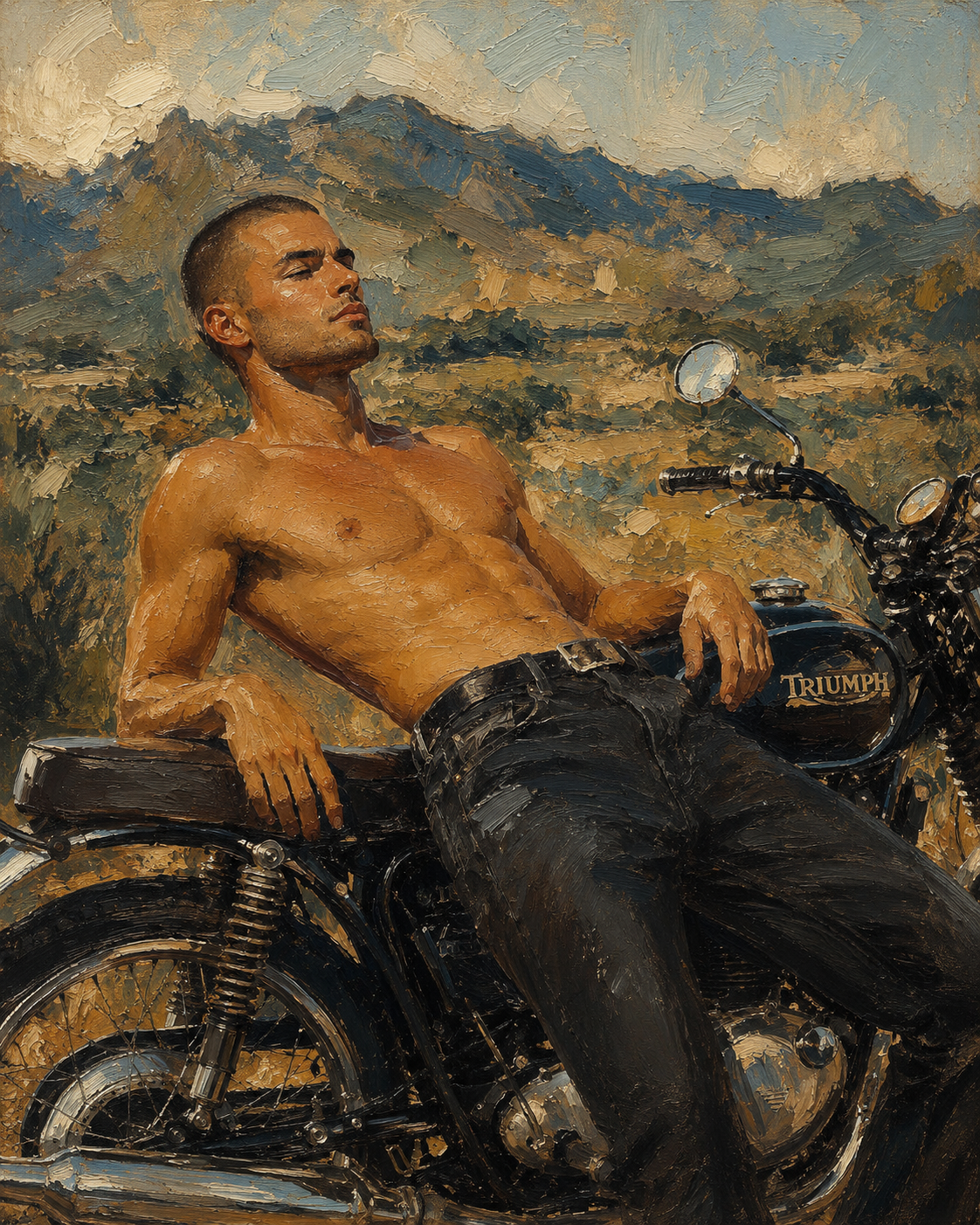 peinture huile sur toile faite sur commande - PORTRAIT BOGOSSE MOTARD