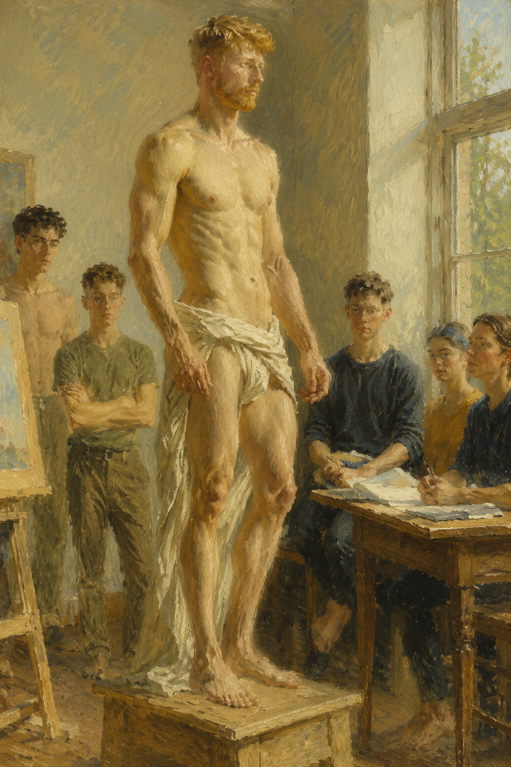 peinture huile sur toile faite sur commande - scène érotique homme NU model