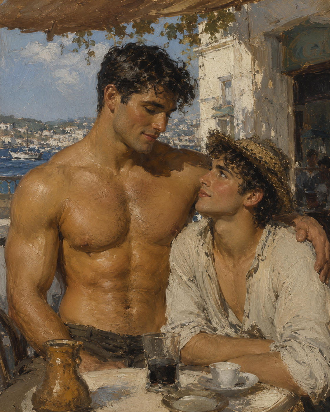 peinture huile sur toile faite sur commande - PORTRAIT PECHEUR LOVERS