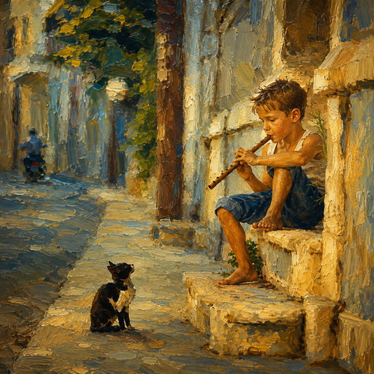 peinture huile sur toile faite sur commande - PORTRAIT ENFANT ET SON AMI AUTRE TEMPS