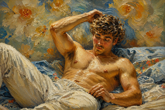 peinture huile sur toile faite sur commande - scène érotique homme TORSE NU