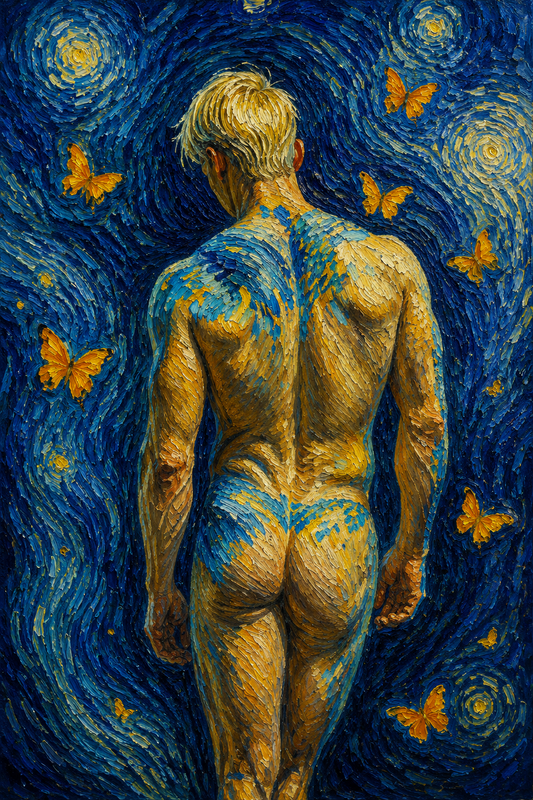 peinture huile sur toile faite sur commande - scène érotique homme NU DANSEUR