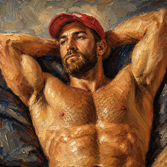 peinture huile sur toile faite sur commande - scène érotique homme TORSE NU