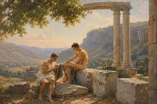 peinture huile sur toile faite sur commande - scène érotique JEUNES HOMMES NUS